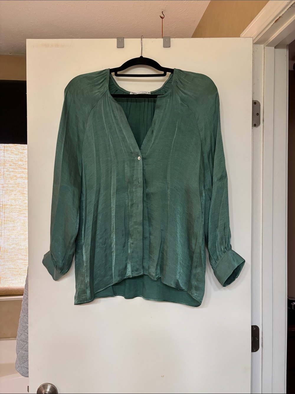 Green V-Neck Pintuck Blouse - Women